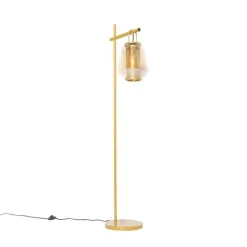 Art deco vloerlamp goud met amber glas - Kevin