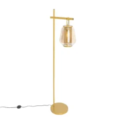 Art deco vloerlamp goud met amber glas - Kevin