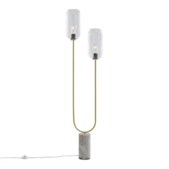 Art Deco vloerlamp messing met helder glas 2-lichts - Rid