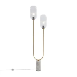 Art Deco vloerlamp messing met helder glas 2-lichts - Rid