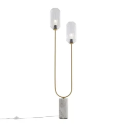 Art Deco vloerlamp messing met helder glas 2-lichts - Rid