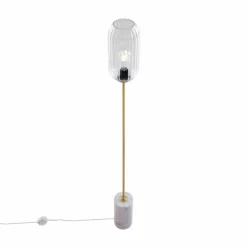 Art Deco vloerlamp messing met helder glas - Rid