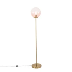 Art deco vloerlamp messing met roze glas - Pallon