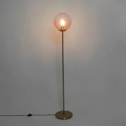Art deco vloerlamp messing met roze glas - Pallon
