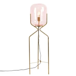Art Deco vloerlamp messing met roze glas - Bliss
