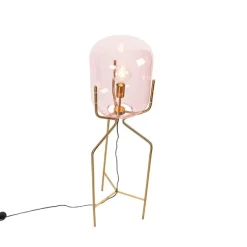 Art Deco vloerlamp messing met roze glas - Bliss