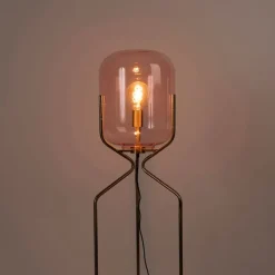 Art Deco vloerlamp messing met roze glas - Bliss