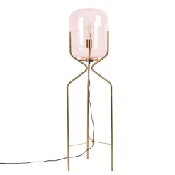 Art Deco vloerlamp messing met roze glas - Bliss