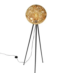 Art Deco vloerlamp tripod zwart met goud - Maro
