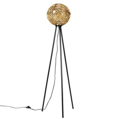 Art Deco vloerlamp tripod zwart met goud - Maro