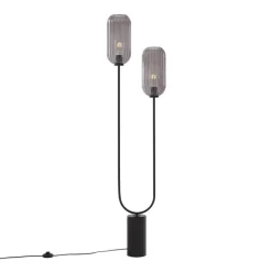 Art Deco vloerlamp zwart met smoke glas 2-lichts - Rid