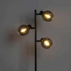 Art Deco vloerlamp zwart 3-lichts met smoke glas - Vidro
