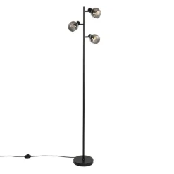 Art Deco vloerlamp zwart 3-lichts met smoke glas - Vidro