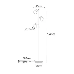 Art Deco vloerlamp zwart 3-lichts met smoke glas - Vidro