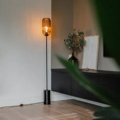 Art Deco vloerlamp zwart met smoke glas - Rid