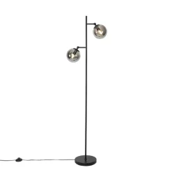 Art Deco vloerlamp zwart met smoke glas 2-lichts - Pallon