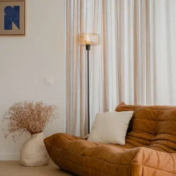 Art deco vloerlamp zwart met amber glas - Bizle