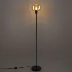 Art deco vloerlamp zwart met amber glas - Bizle