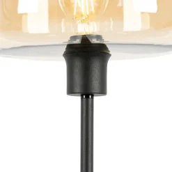 Art deco vloerlamp zwart met amber glas - Bizle