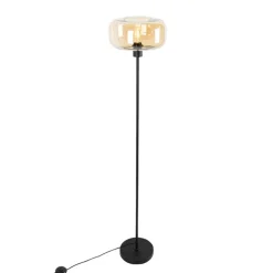 Art deco vloerlamp zwart met amber glas - Bizle
