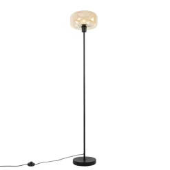 Art deco vloerlamp zwart met amber glas - Bizle