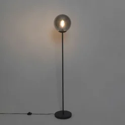 Art deco vloerlamp zwart met glas smoke - Pallon