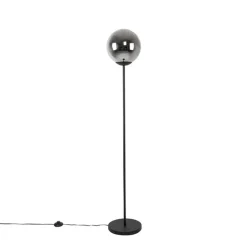Art deco vloerlamp zwart met glas smoke - Pallon