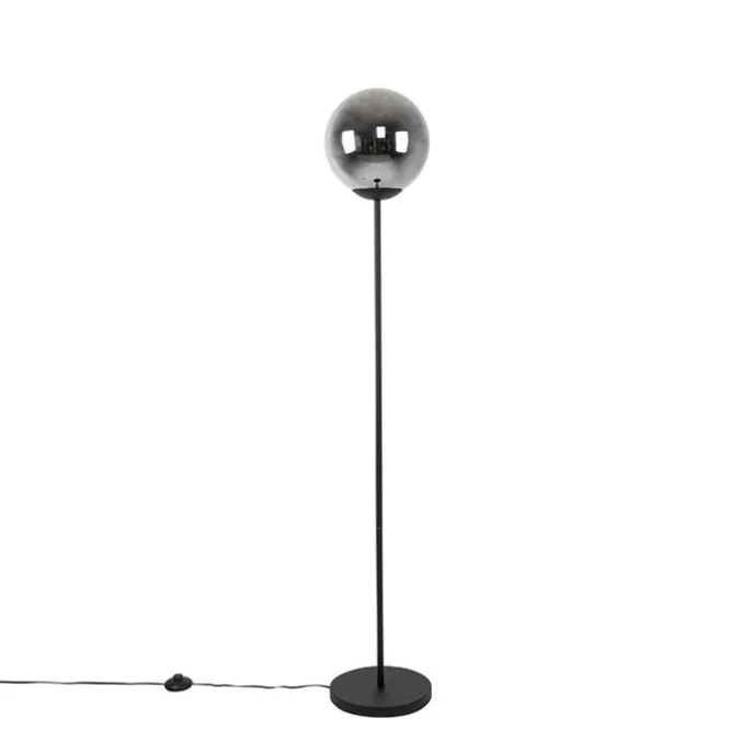 Art deco vloerlamp zwart met glas smoke - Pallon