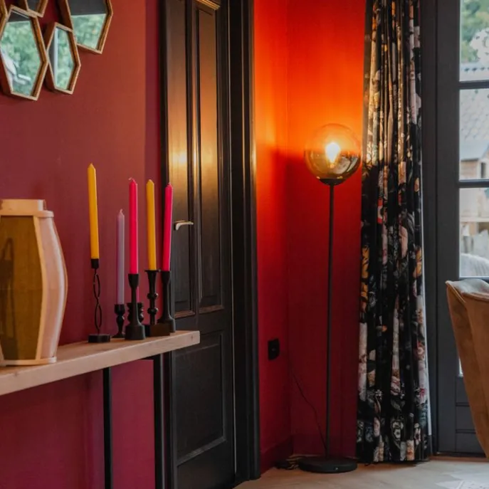 Art deco vloerlamp zwart met glas smoke - Pallon