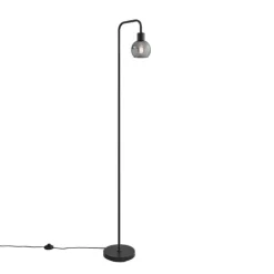 Art Deco vloerlamp zwart met smoke glas - Vidro