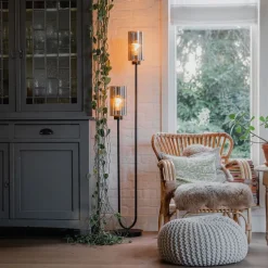 Art Deco vloerlamp zwart met smoke glas 2-lichts - Laura