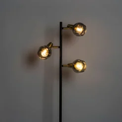 Art deco vloerlamp zwart en goud met smoke glas 3-lichts - Vidro