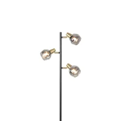 Art deco vloerlamp zwart en goud met smoke glas 3-lichts - Vidro