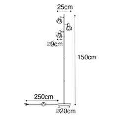 Art deco vloerlamp zwart en goud met smoke glas 3-lichts - Vidro