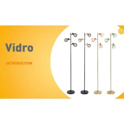 Art deco vloerlamp zwart en goud met smoke glas 3-lichts - Vidro