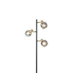 Art deco vloerlamp zwart en goud met smoke glas 3-lichts - Vidro