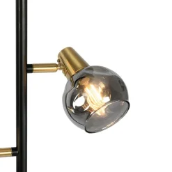 Art deco vloerlamp zwart en goud met smoke glas 3-lichts - Vidro