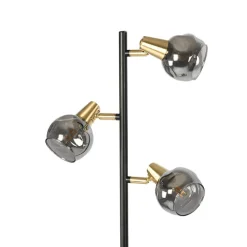 Art deco vloerlamp zwart en goud met smoke glas 3-lichts - Vidro