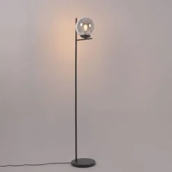 Art Deco vloerlamp zwart met glas smoke - Flore