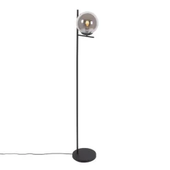 Art Deco vloerlamp zwart met glas smoke - Flore