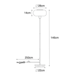 Art deco vloerlamp zwart met smoke glas - Bizle