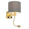 Art deco wandlamp goud met USB en grijze kap - Brescia