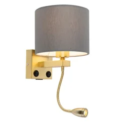 Art deco wandlamp goud met USB en grijze kap - Brescia