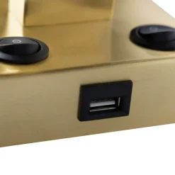 Art deco wandlamp goud met USB en grijze kap - Brescia
