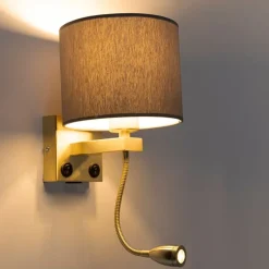 Art deco wandlamp goud met USB en grijze kap - Brescia