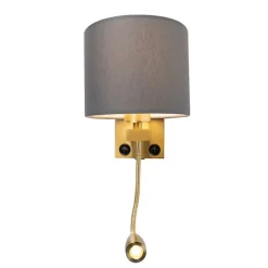 Art deco wandlamp goud met USB en grijze kap - Brescia