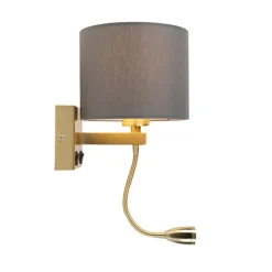 Art deco wandlamp goud met USB en grijze kap - Brescia