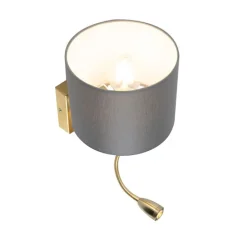 Art deco wandlamp goud met USB en grijze kap - Brescia