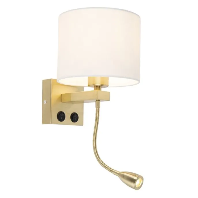 Art deco wandlamp goud met witte kap - Brescia