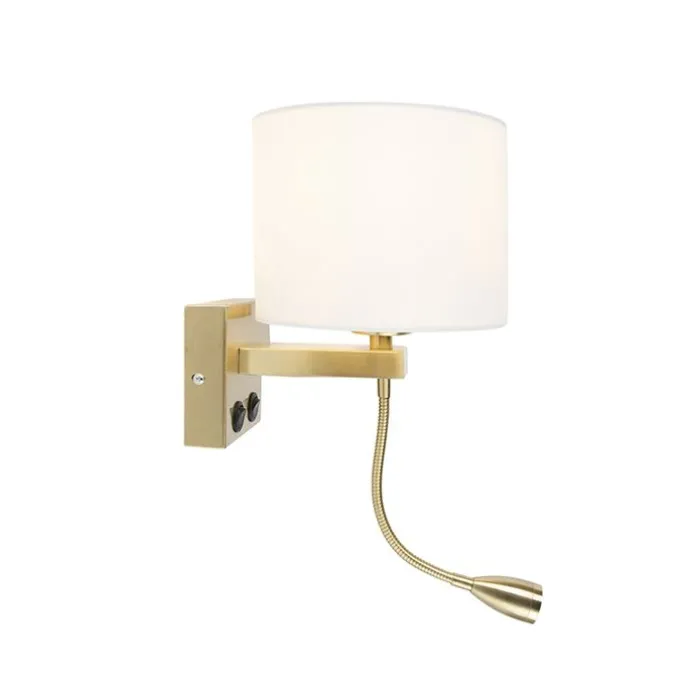 Art deco wandlamp goud met witte kap - Brescia